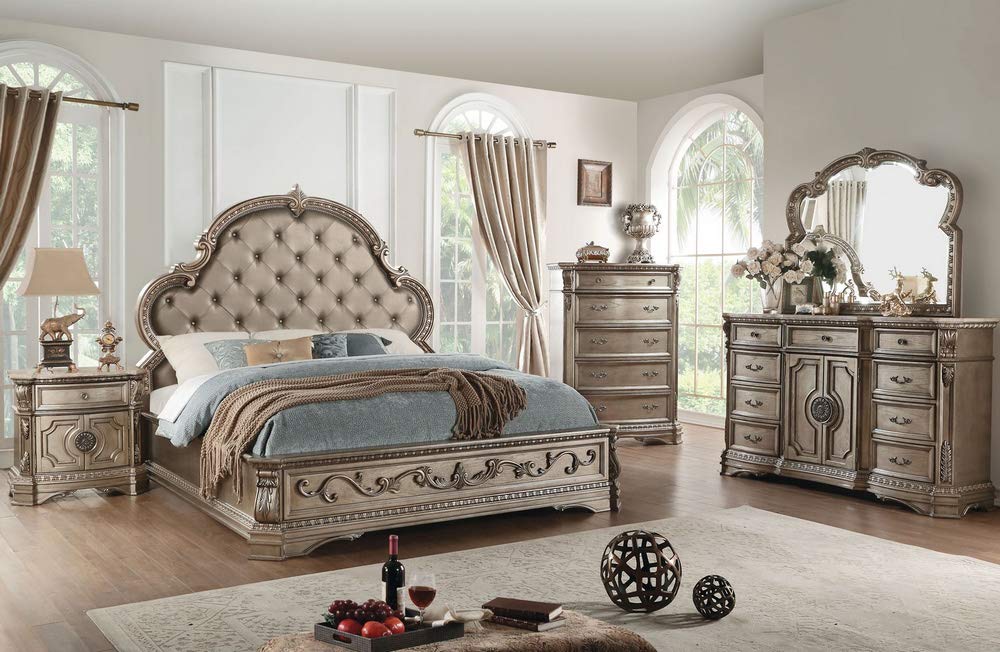 Amazon.com: ACME Furniture Bed, PU and Antique Silver : Home & Kitchen